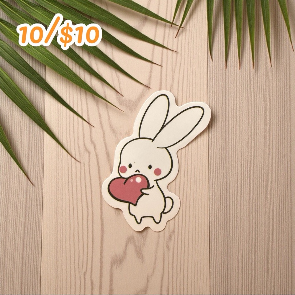 Cute Bunny Holding Heart Vinyl Sticker – 2” Glossy – Kawaii Rabbit Love